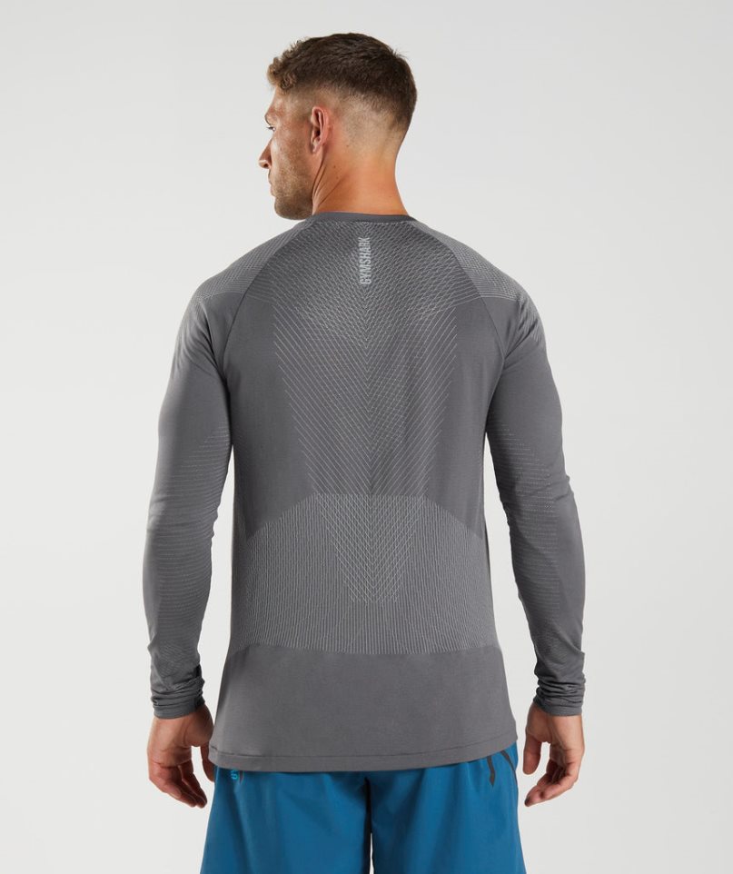 Men's Gymshark Apex Seamless Long Sleeve T-Shirts Grey | CA 8DA3N6